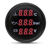 Indicatore for auto 3 in 1 Temperatura dell'acqua + Pressione dell'olio + Voltmetro, Indicatore for auto impermeabile con retroilluminazione rossa digitale da 52 mm Universale(Black)