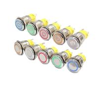 Indicatore LED impermeabile in acciaio inossidabile da 16 mm 19 mm 22 mm Interruttore a pulsante in metallo Simbolo di alimentazione Avvio Arresto(19-EX000-R,MOMENTARY,110V-220V)