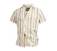 Indicode INKiss - Camicia da uomo a maniche corte con colletto Kent, a righe, a maniche corte, Asparagi bianchi, M
