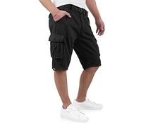 Indicode Kjeld - Pantaloncini cargo da uomo con 6 tasche, include cintura in tessuto di cotone 100%, bermuda estivi, pantaloncini da uomo, pantaloncini cargo corti estivi, Nero , M