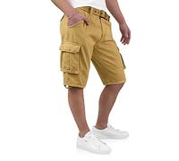Indicode Kjeld - Pantaloncini cargo da uomo con 6 tasche, inclusa cintura in tessuto, in 100% cotone | Pantaloncini corti Bermuda estivi, pantaloncini corti da uomo, pantaloni cargo corti estivi per