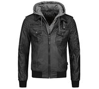 Indicode Uomini Aaron Jacket | Giacca in ecopelle con cappuccio removibile Black XL