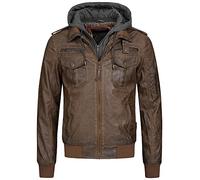 Indicode Uomini Aaron Jacket | Giacca in ecopelle con cappuccio removibile Dk Brown L
