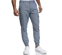 Indicode Uomini Booth Cargo Pants | Pantaloni in Lino e Cotone con 6 Tasche Navy XL
