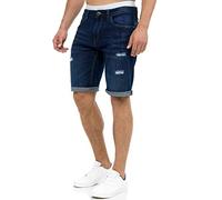 Indicode Uomini Caden Jeans Shorts | Pantaloncini Jeans Used Look con 5 Tasche Holes - Dark Blue L
