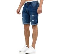 Indicode Uomini Caden Jeans Shorts | Pantaloncini Jeans Used Look con 5 Tasche Holes - Medium Indigo 3XL