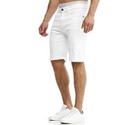 Indicode Uomini Caden Jeans Shorts | Pantaloncini Jeans Used Look con 5 Tasche Holes - off White L