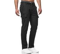 Indicode Uomini Leonardo Cargo Pants | Pantaloni Cargo in Lino e Cotone Black XXL