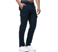 Indicode Uomini Leonardo Cargo Pants | Pantaloni Cargo in Lino e Cotone Navy XL