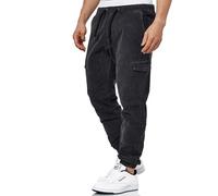 Indicode Uomini Walker Cargo Pants | Pantaloni Cargo in Corda Elasticizzata Black XXL