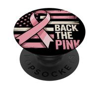 Indietro la bandiera rosa degli Stati Uniti Consapevolezza del cancro al seno Donne Uomini Bambini PopSockets PopGrip Adesivo