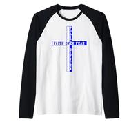 Indietro La Fede Blu sulla Paura Patriottica Cristiana Americana Maglia con Maniche Raglan