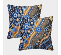 Indigenous Art-Aboriginal Dot Painting Style Federe Cuscini Per Divano Decorative Fodere Per Cuscini Confezione Da 2 Moderno Del Divano Arredamento 45x45cm