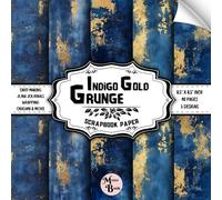 Indigo Gold Grunge Scrapbook Paper: Double Sided Sheets | Blue and Gold Pattern for Collage, Origami, Junk Journals, and Various DIY Craft Projects | 8.5" x 8.5" (21.59 x 21.59 cm)