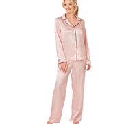 Indigo Sky Womens Astara Full Length Satin Pyjama with Contrast Piping Set di Pigiama, Jacquard Rosa Champagne, 14-16 Donna