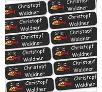 INDIGOS UG® 80 adesivi per nome, 35 x 10 mm, elicottero, base solida, per bambini, scuola e asilo, penne, astuccio, righelli, personalizzabili