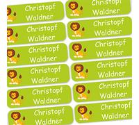 INDIGOS UG® 80 adesivi per nome, 35 x 10 mm, leone, base solida, per bambini, scuola e asilo, penne, astuccio, righelli, personalizzabili