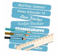 INDIGOS UG®- Adesivi con nome per bambini, scuola e asilo nido - azzurro - adesivi con nomi per materiale scolastico - personalizzati individualmente - impermeabili per lavastoviglie - 150 pezzi