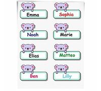 INDIGOS UG - Adesivo con nome per bambini, 96 adesivi - Koala Orsetto - ca. 50 x 30 mm - Simpatici animali bambini - Cartoni animati - Personalizzato - Matite per asilo - Astuccio portapenne, righelli