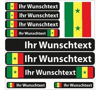 INDIGOS UG - Auto Aufkleber Senegal - 13 Flaggen - Fahne Glatt Sticker selbst gestalten mit Namen & Wunschtext personalisiert - Fahrrad - Autoaufkleber - Motorrad - Rennfahrer