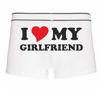 INDIGOS UG Boxer da uomo bianco - M - posteriore - I Love My Girlfriend - Mutande divertenti per uomini - Biancheria intima - feste, calcio, regalo, tempo libero, bianco, M