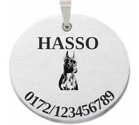 INDIGOS UG - Boxer - Targhetta per cani con incisione rotonda - Testo personalizzato - Acciaio inossidabile 40 mm - Targhetta nome collare - Dog Tag - Ciondolo marca per cani e cuccioli