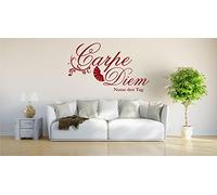 INDIGOS UG - Decalcomanie da Muro - Adesivi da Parete - Murale - Carpe Diem - Godetevi Il Giorno - 90 x 57 cm Rosso Scuro E933 - Decorazione per Soggiorno, Camera dei Bambini, Ufficio, Scuola
