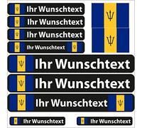 INDIGOS UG Fahrrad Aufkleber Barbados - 13 Fahnenaufkleber Glatt - Sticker selbst gestalten - Fahrrad - Auto - Motorrad - Namensaufkleber wasserfest personalisiert - Wunschtext