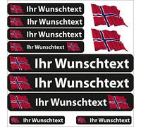 INDIGOS UG Fahrrad Aufkleber Norwegen - 13 Fahnenaufkleber wehend - Sticker selbst gestalten - Autoaufkleber- Motorrad - Namensaufkleber wasserfest personalisiert - Wunschtext
