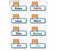 INDIGOS UG - Namensaufkleber Kinde Schule - 48 Sticker - Fuchs - ca. 50x30mm - Niedliche Tierbabys - Cartoon Aufkleber - individuell personalisiert - Kindergarten Stifte, Federmappe, Lineale