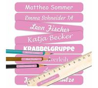 INDIGOS UG Namensaufkleber Kinder Schule 51x7mm - rosa - Namensschilder selbst gestalten mit Namen für Schulsachen - individuell personalisiert - wasserfest für die Spülmaschine - 150 Sticker