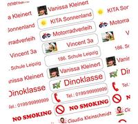 INDIGOS UG Namensaufkleber Kinder Schule mit Foto & Bild - 36x7 mm - 300 Sticker - Namensschilder selbstklebend - Aufkleber selbst gestalten - personalisiert - für Kindergarten, Sport - weiß