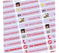 INDIGOS UG Namensaufkleber Kinder Schule mit Foto & Bild - 36x7 mm - 300 Sticker - Namensschilder selbstklebend - Aufkleber selbst gestalten - personalisiert - für Kindergarten, Sport - hellblau