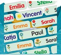 Indigos UG - Namensschilder für Kleidung zum aufbügeln - 35-105 Sticker - 35x10mm - Blumen - hellgrün - Namensaufkleber Kinder Kleidung - Bügeletiketten für Textilien - Aufkleber selbst gestalten