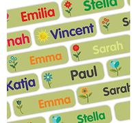 INDIGOS UG® Nome adesivo bambini per etichette bucato e cose fisse - 35x10mm - Fiore - verde chiaro - Abbigliamento - scuola e asilo - per penne, astucci, magliette