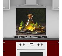 INDIGOS UG Pannello posteriore da cucina per specchio piastrellato - olio d'oliva - 60 x 65 cm - Pannello paraschizzi in alluminio composito resistente al calore - Pannello posteriore cucina moderno