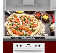 INDIGOS UG Pannello posteriore da cucina per specchio piastrellato - pizza - 140 x 60 cm - Paraspruzzi pannello composito di alluminio resistente al calore - parete posteriore cucina moderna lavabile