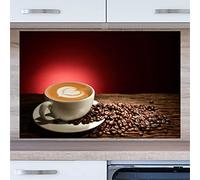 INDIGOS UG Pannello posteriore da cucina per specchio piastrellato - Tazza da caffè con cuore - 90 x 65 cm - Pannello composito di alluminio resistente al calore - Pannello posteriore cucina moderna