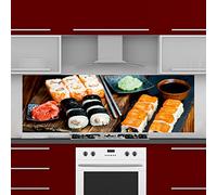 INDIGOS UG - Paraspruzzi per sushi - 180 x 50 cm - Pannello composito di alluminio stampato - con immagine - motivo - cucina, pannello posteriore della cucina - scudo - paraschizzi - fornello - forno