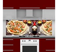 INDIGOS UG Paraspruzzi - Pizza - 160 x 60 cm - Pannello composito in alluminio stampato - con immagine - Motivo - Cucina - Pannello posteriore della cucina - Scudo - Paraspruzzi - Fornello -