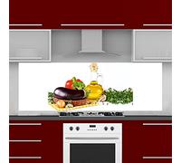 INDIGOS UG Paraspruzzi - Verdure - 170 x 60 cm - Pannello composito di alluminio stampato - con immagine - motivo cucina - Pannello posteriore della cucina - cartello - paraschizzi - fornello - forno