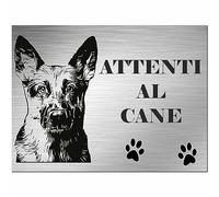 INDIGOS UG - Pastore Tedesco - Cartello - ATTENTI AL CANE - da 20x15 cm - Pannello composito in alluminio - per cancello, recinzione, sicurezza, porta e giardino