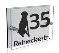 INDIGOS UG - Targa per porta personalizzata - Cane - Vetro acrilico 30 x 20 cm - Testo desiderato con nome, nome aziendale, strada, numero civico - Personalizza i cartelli - Piastra da parete