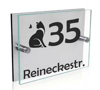 INDIGOS UG - Targa per porta personalizzata - gatto - vetro acrilico 30 x 20 cm - testo desiderato con nome, nome aziendale, strada, numero civico - Personalizzare i cartelli - Piastra da parete