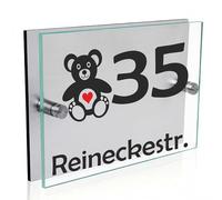 INDIGOS UG - Targa per porta personalizzata - Teddy - Vetro acrilico 20 x 15 cm - Testo desiderato con nome, nome aziendale, strada, numero civico - Personalizzare i cartelli - Piastra da parete