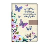 Indirizzi telefonici e libro di compleanno Indice A-Z Bellissimo tessuto in stile vintage, formato A5, copertina morbida imbottita per indirizzi e libro di compleanno con chiusura magnetica, farfalle