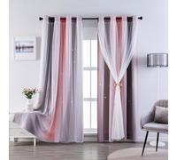 indistar Tende oscuranti per camera da letto per ragazze e bambini, a doppio strato con stelle ritagliate a strisce sfumate, 1 pannello (rosa/grigio larghezza 122 x larghezza 125 cm)