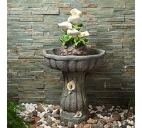 Indoor Floor Standing Water Fountain Retro Resin Calla Lily Waterfall Decorations with LED Light Atomizer Feng Shui Ornaments for Living Room Balcony Office