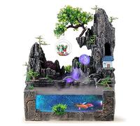 Indoor Fountains Rockery Running Water Resin Decorations with LED Lights And Atomizer Tabletop Mini Water Fountain Lucky Home Decoration Feng Shui Ornaments for Living Room/Bedroom/Office (A)