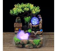 Indoor Fountains Running Water Resin Decorations Tabletop Mini Rockery Fountain with LED Lights And Atomizer Modern Home Lucky Waterfall Crafts Feng Shui Ornaments for Living Room/Bedroom/Office